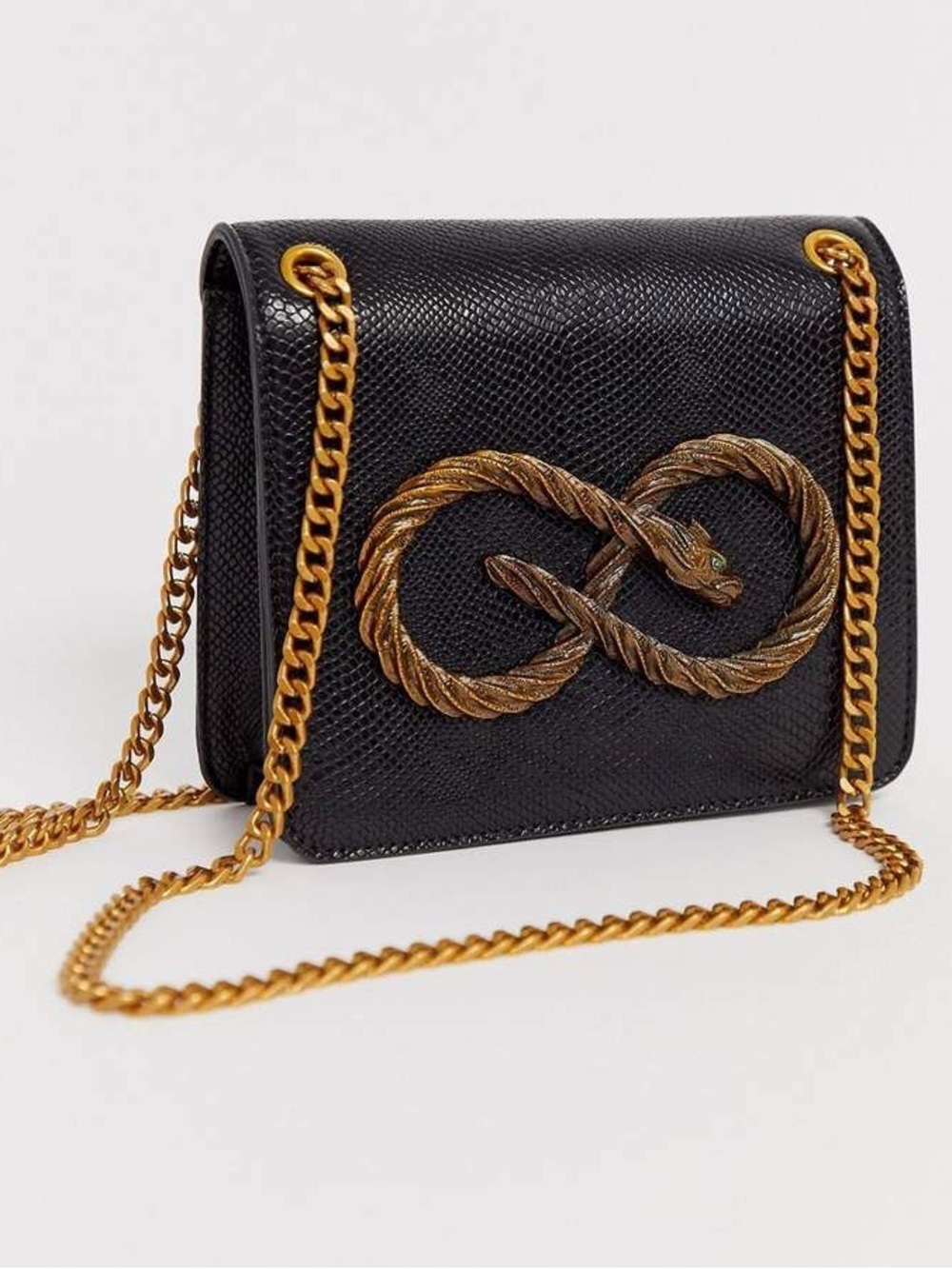 ASOS Black Crossbody Bag with Gold Snake Accent